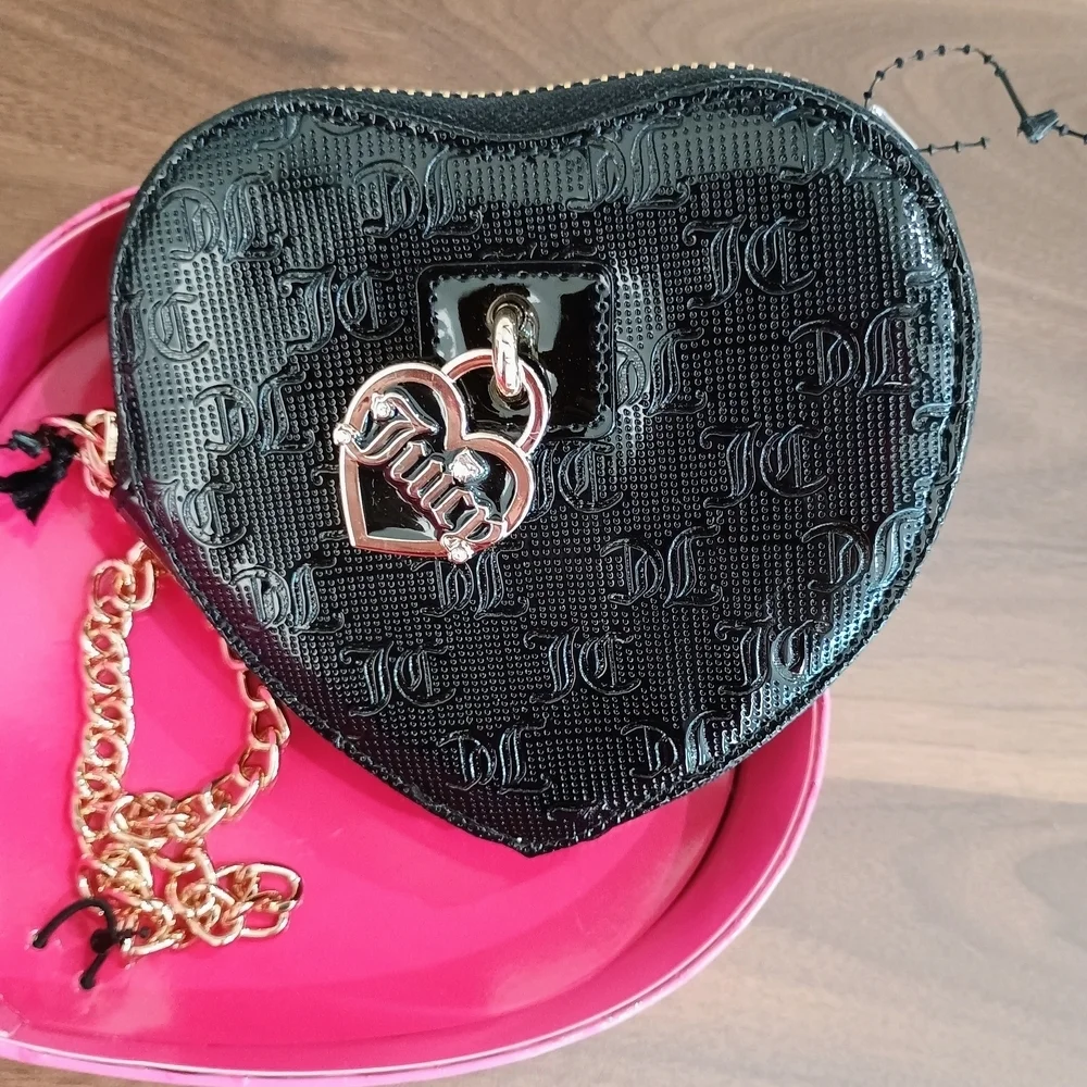 Juicy Couture Black Heart Clutch with Gold Chain